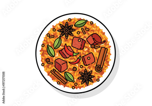 Delicious Indian Food Dish with Spices and Meat.