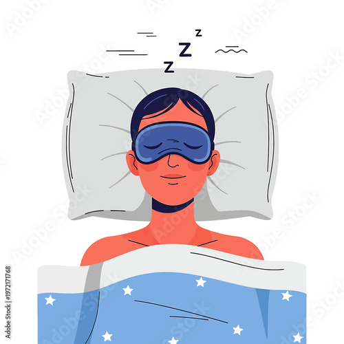 Woman wearing sleep mask lying down.
