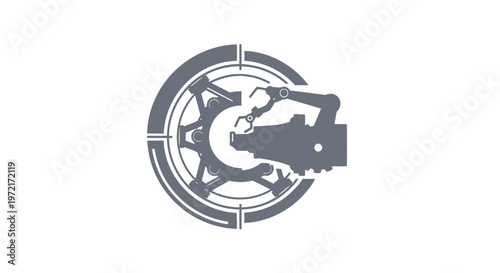 Mechanical Gear and Hand Silhouette on White Background.