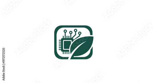 Green Technology Logo Depicting Chip and Leaf Symbolizing Eco-Friendly Innovation.