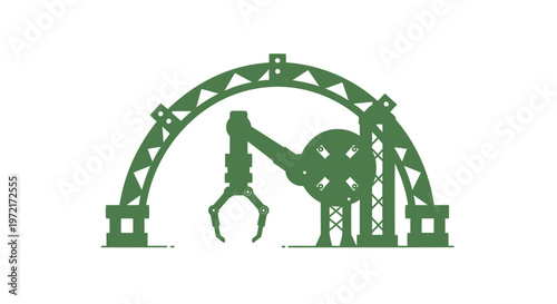 Green Industrial Crane Silhouette on White Background for Design.