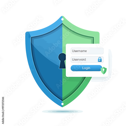 Shield with login form and keyhole.