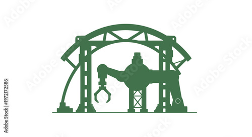 Green Industrial Crane Silhouette on White Background for Design.