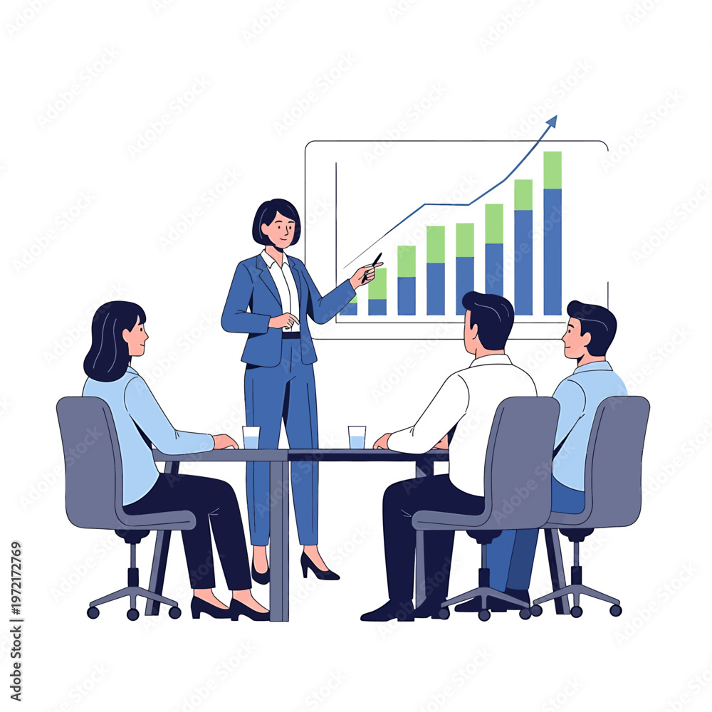 Fototapeta premium Businesswoman presenting to colleagues in meeting.