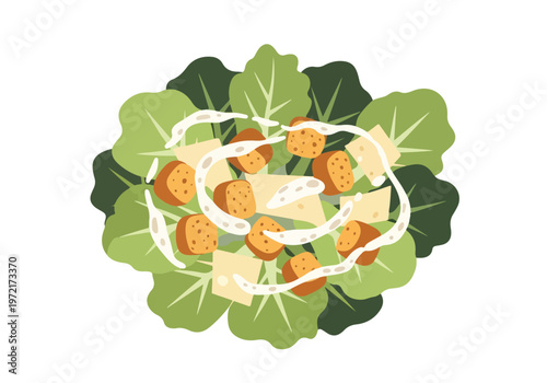 Delicious Caesar Salad with Croutons and Parmesan Cheese.