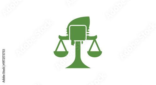 Green Justice Scale Icon Representing Law and Fairness on White.
