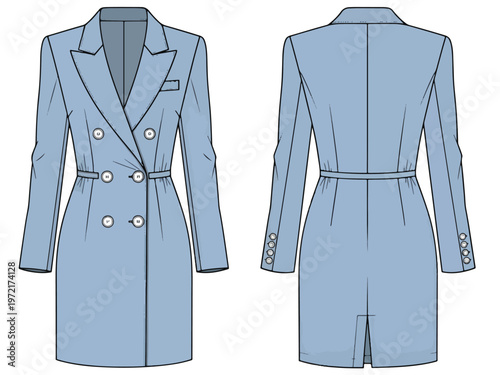 Double Breasted Blazer Dress Fashion Illustration.