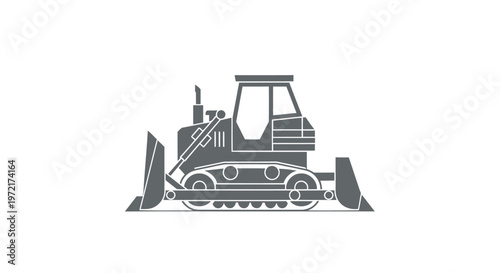 Heavy Duty Bulldozer Silhouette on White Background for Construction.