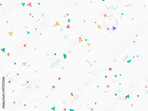 Trendy Memphis Design Scattered Shapes Vibrant Vector Pattern