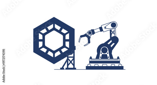 Industrial Robotic Arm Constructing Geometric Hexagonal Structure.