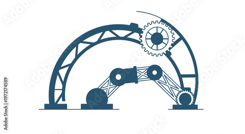 Mechanical Robotic Arm with Gears and Arched Support Structure.