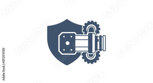 Mechanical Winch and Shield Icon Representing Protection and Security.