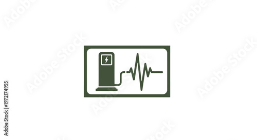 Medical Equipment Sign Illustrating Cardiac Rhythm and Defibrillator.