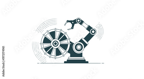 Industrial Robotic Arm Manipulating Gear - Automation and Technology Concept.