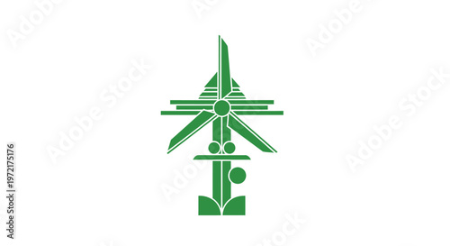 Green Wind Turbine Icon on White Background Representing Clean Energy.