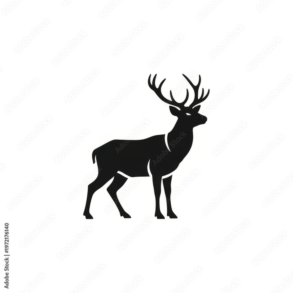 Fototapeta premium Majestic stag silhouette standing proudly against a clean white background