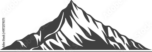 Langtang Lirung detailed line mountain vector with base line minimal Nepal Himalaya peak illustration