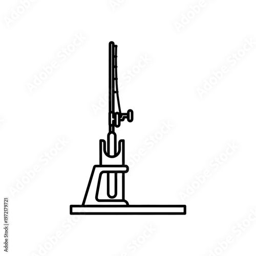 A minimalist black and white depiction of a retort stand with a clamp presented as a silhouette