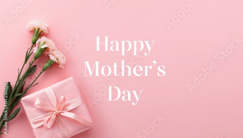 Pink mother's day flower arrangement with text Happy Mothers Day pink flowers white flowers