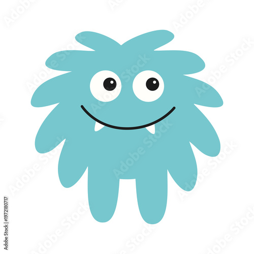 Cute Monster. Happy Halloween. Cartoon funny character. Blue silhouette monsters. Kawaii face with one eyes, fangs. Childish baby collection. Simple Flat design. White background. Isolated. Vector