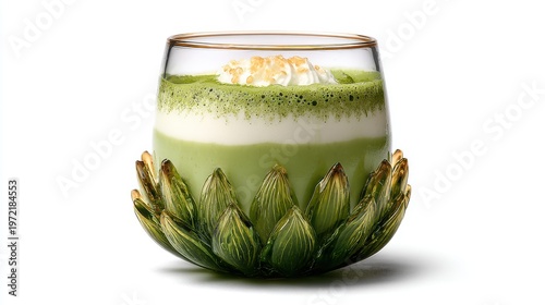 Elegant glass cup with sunflower petal base captivating beverage presentation artistic nature