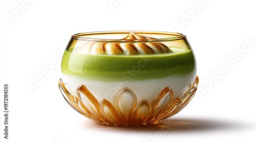 Elegant glass cup with sunflower petal base gourmet dessert presentation fine dining aesthetic views