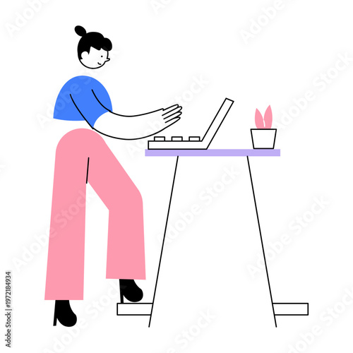 A flat style illustration showing a home office
