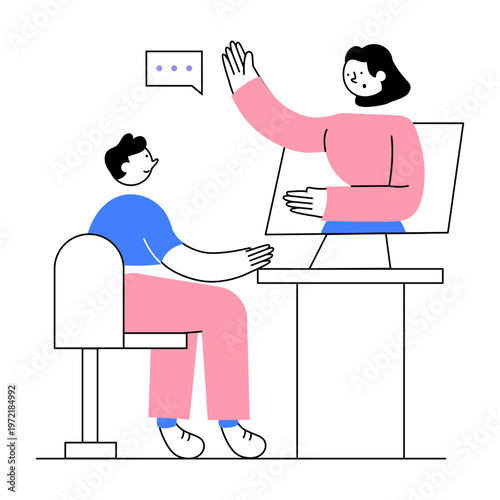 Flat illustration showing a character attending an online webinar