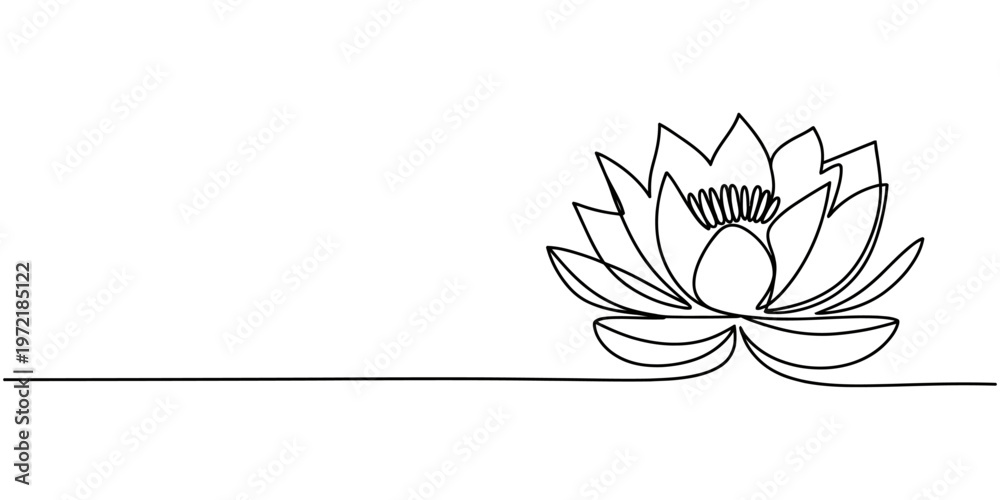 Fototapeta premium Lotus flower one line drawing minimalist floral nature illustration
