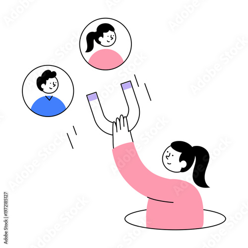 A flat style illustration representing customer attraction