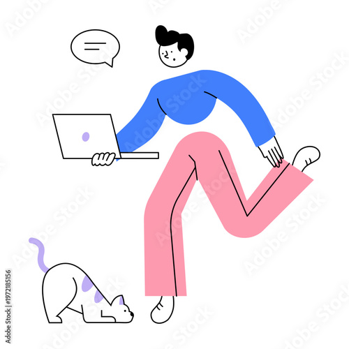 A flat style illustration showing online work