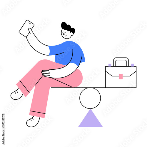 A flat style illustration showing balancing work