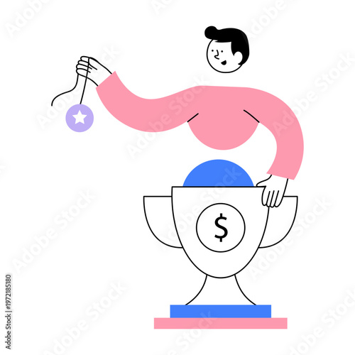 A flat style illustration showing an employee reward