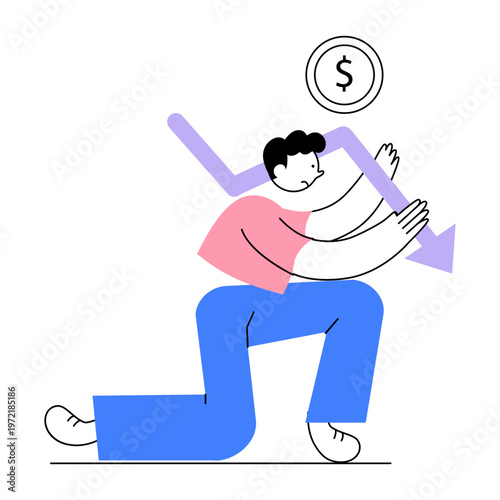 A flat style illustration representing financial loss