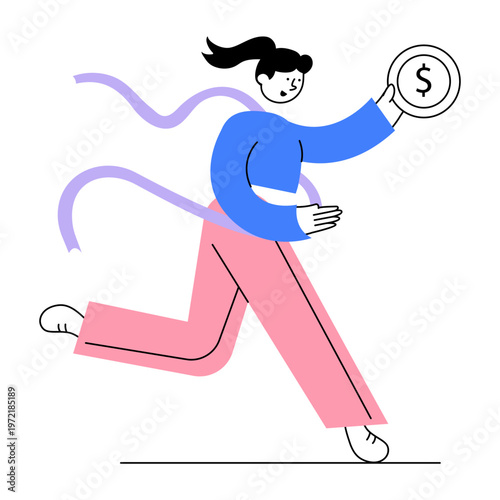 A flat style illustration showing business success