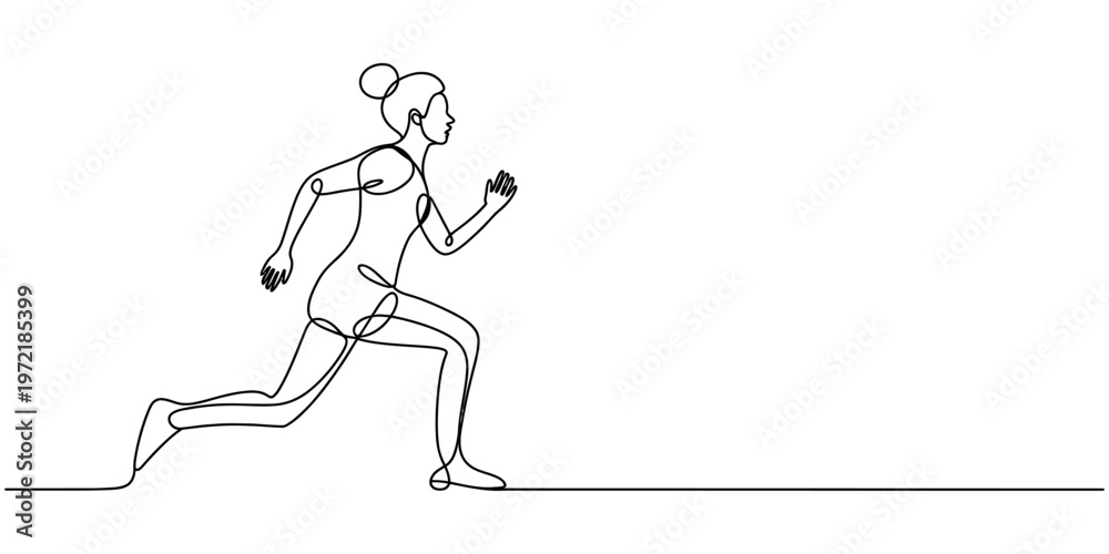 Fototapeta premium Woman running continuous one line drawing fitness sport concept