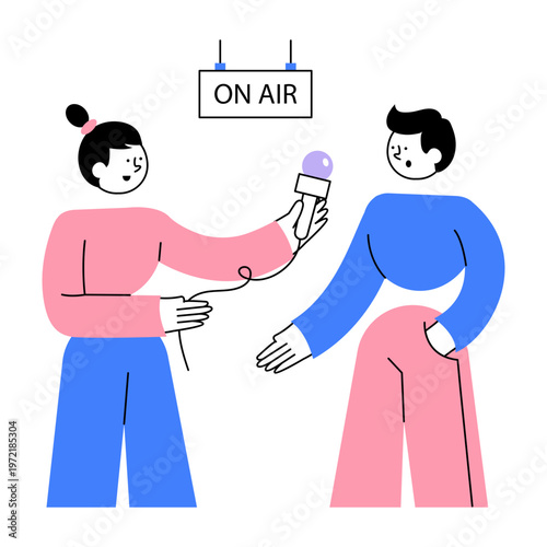 An illustration of a live interview designed in a flat style