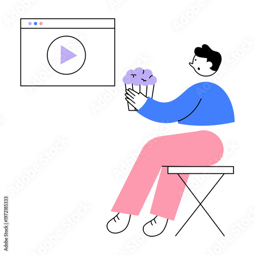 Flat style illustration showing a movie night