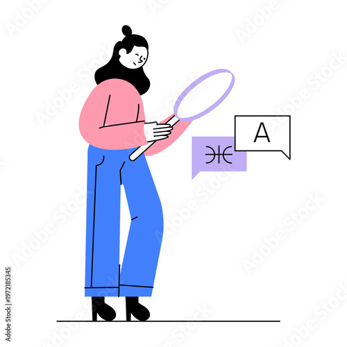 A flat style illustration showing language translation