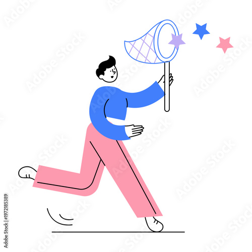 An illustration of chasing stars designed in a flat style