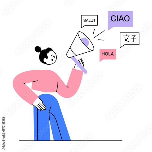 Flat style illustration showing global greetings