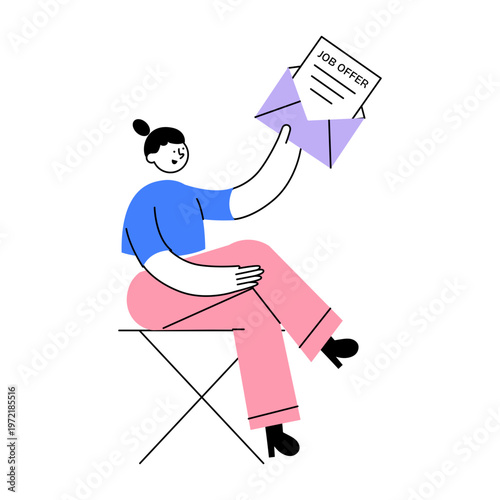 A flat style illustration showing a job offer