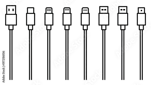 USB Cable Vector Illustration with Various Connectors