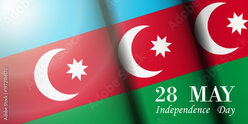 28 May Independence Day Of Azerbaijan. Azerbaijan flag and light. Great for cards, banners, posters, social media and more. Black background.   