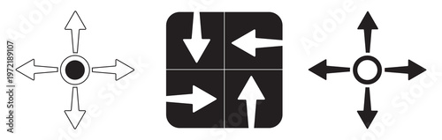 Vector art of set of four arrow icons pointing in different directions, ideal for navigation, direction, and user interface design white background.