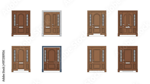 Diverse selection of residential front doors in various styles and finishes