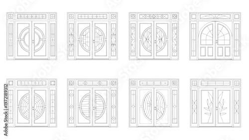 Collection of ornate double doors with intricate geometric designs