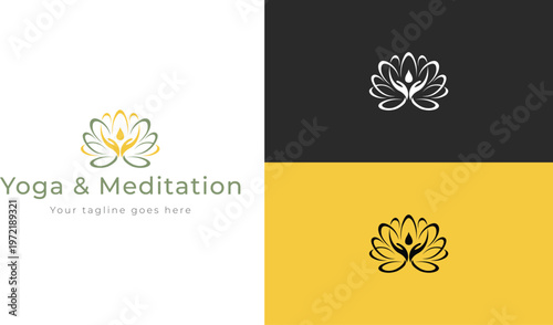 yoga logo, yoga and meditation logon meditation symbol, meditation vector design, health and wellness logo, calmness vector design, Lotus Flower Logo with Hands, Wellness and Spiritual Branding Vector