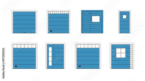 Collection of various modern garage doors in blue