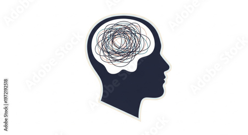 Illustrative representation of a human head with a tangled mind, symbolizing confusion, stress, and the complexities of mental health challenges and internal struggles